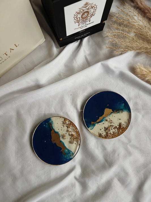 Resin Untersetzer Set | royalblau floating gold | Feiertage Geschenk einzigartige Zuhause Dekoration
