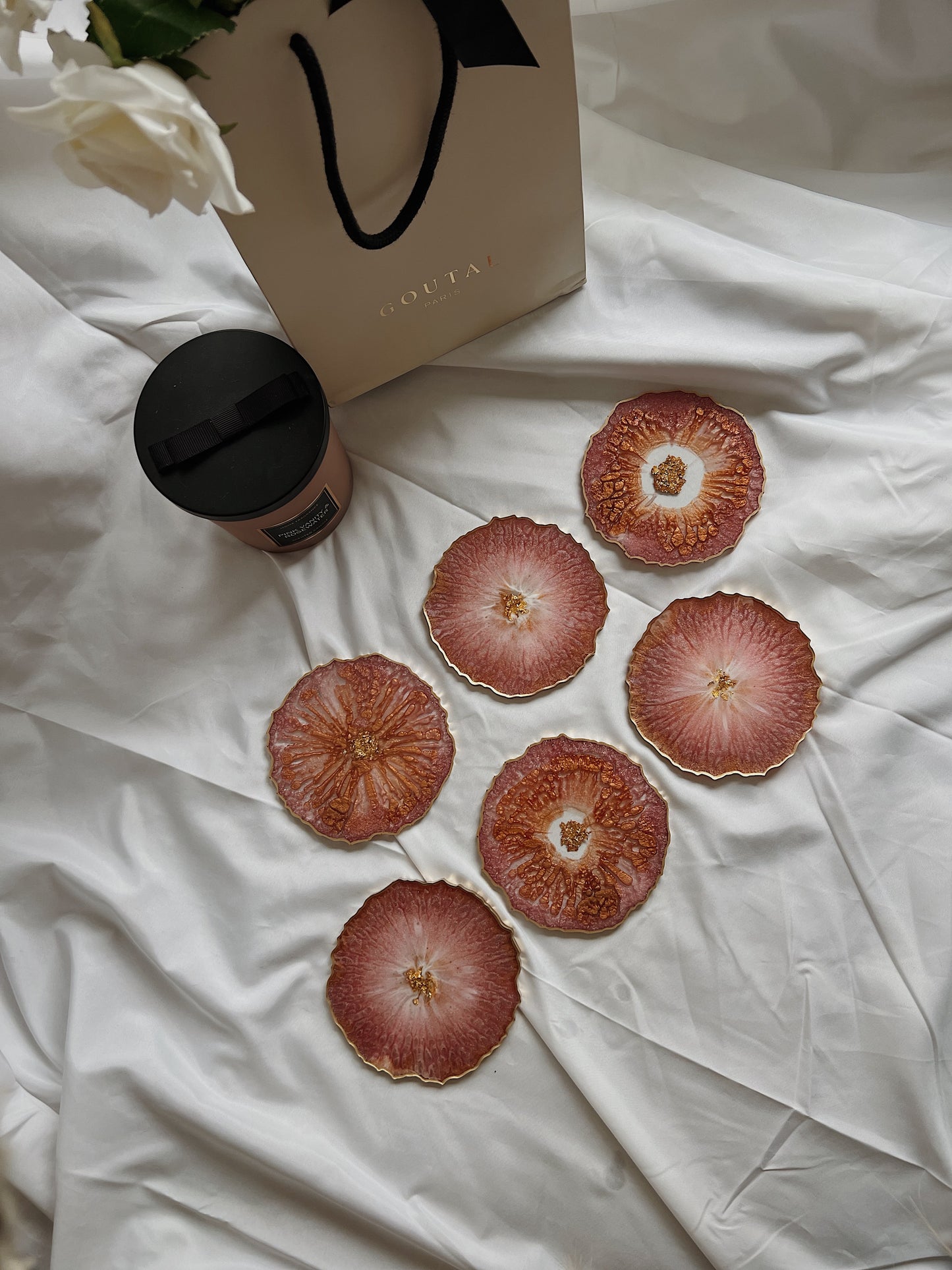 Resin Untersetzer Set | rosa schimmernd kupfer gold | einzigartige Deko Zuhause | Weihnachten Geschenk