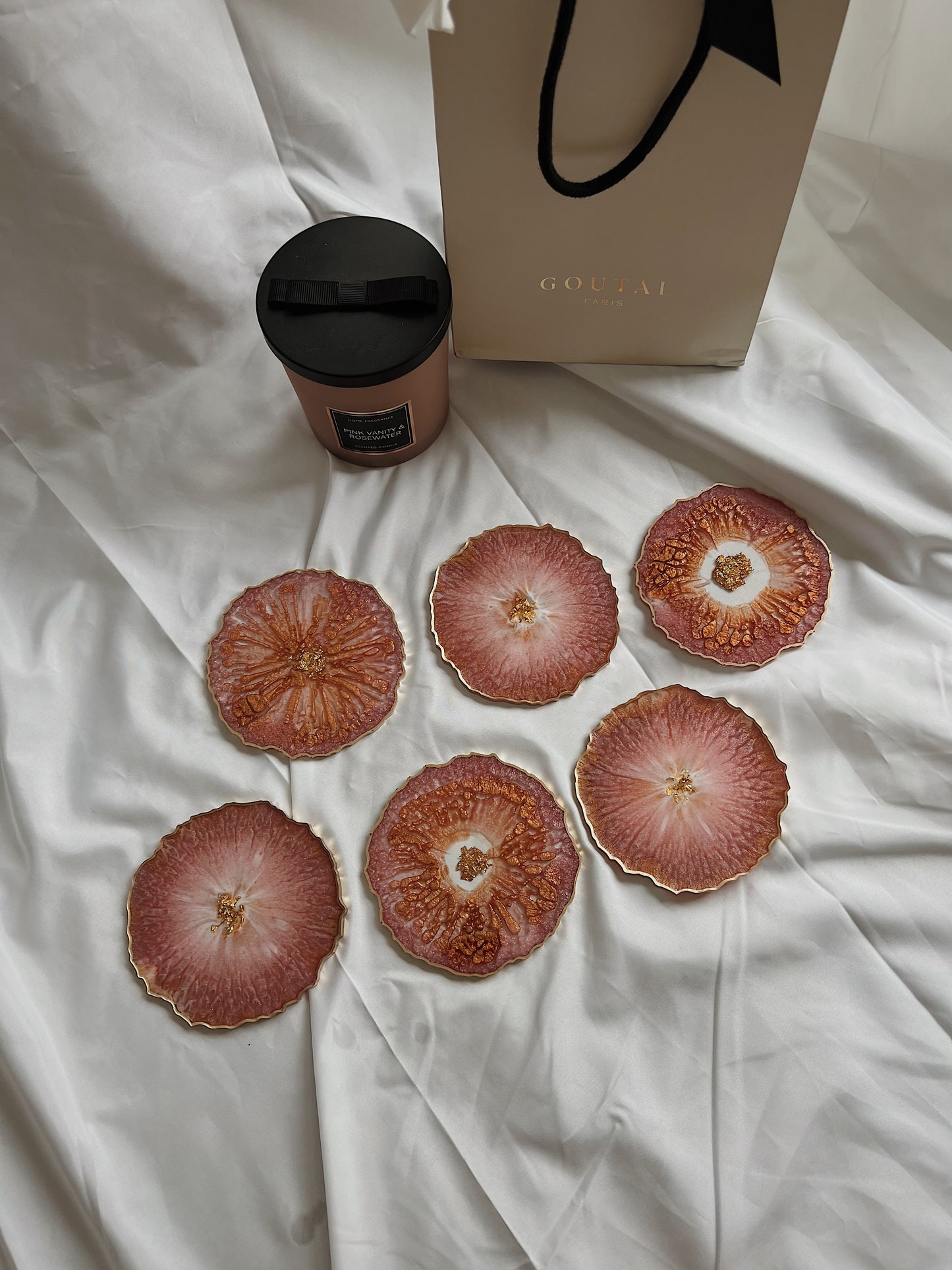Resin Untersetzer Set | rosa schimmernd kupfer gold | einzigartige Deko Zuhause | Weihnachten Geschenk