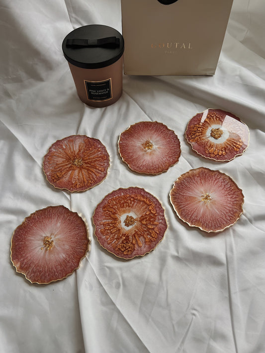 Resin Untersetzer Set | rosa schimmernd kupfer gold | einzigartige Deko Zuhause | Weihnachten Geschenk