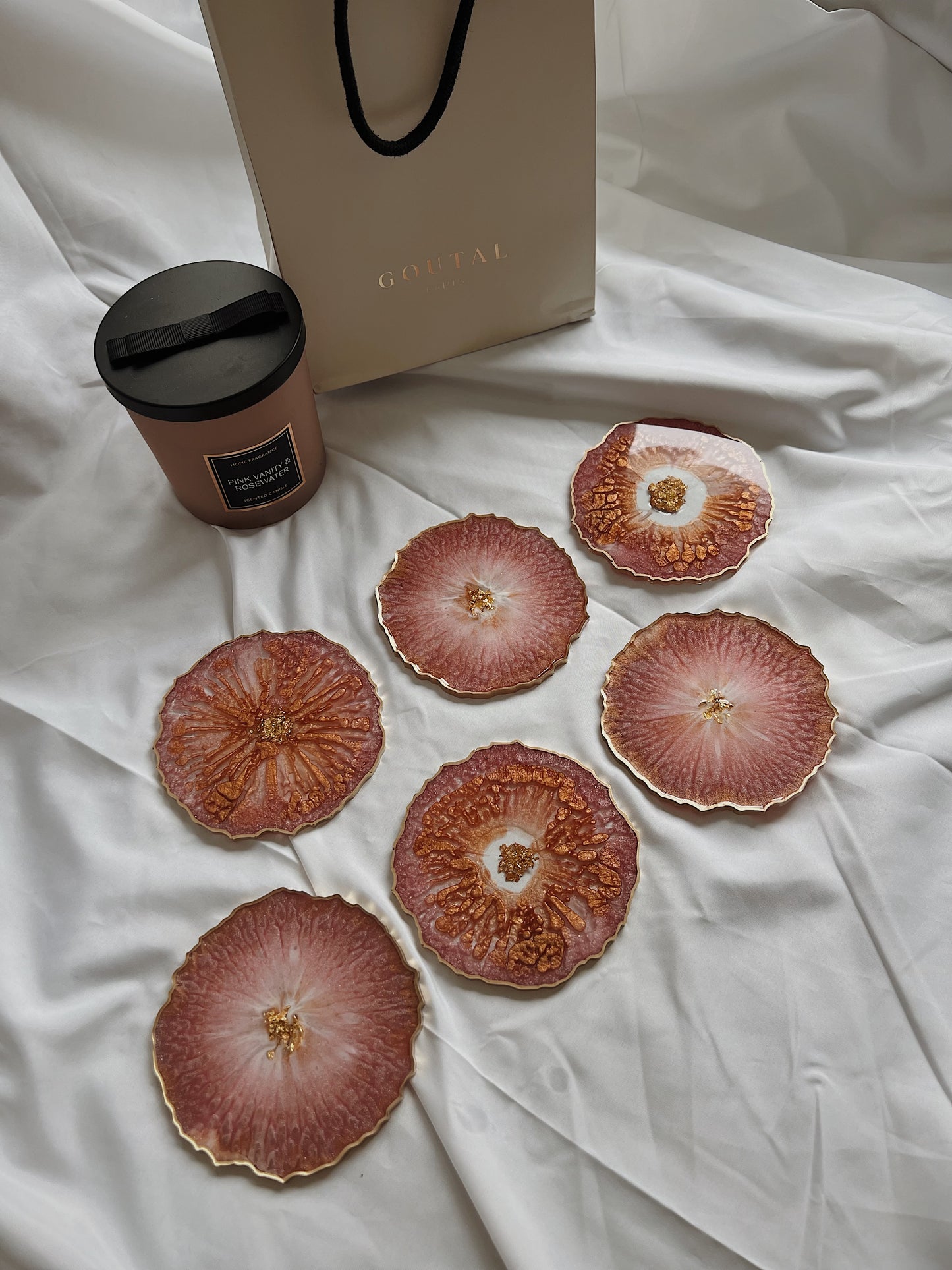 Resin Untersetzer Set | rosa schimmernd kupfer gold | einzigartige Deko Zuhause | Weihnachten Geschenk