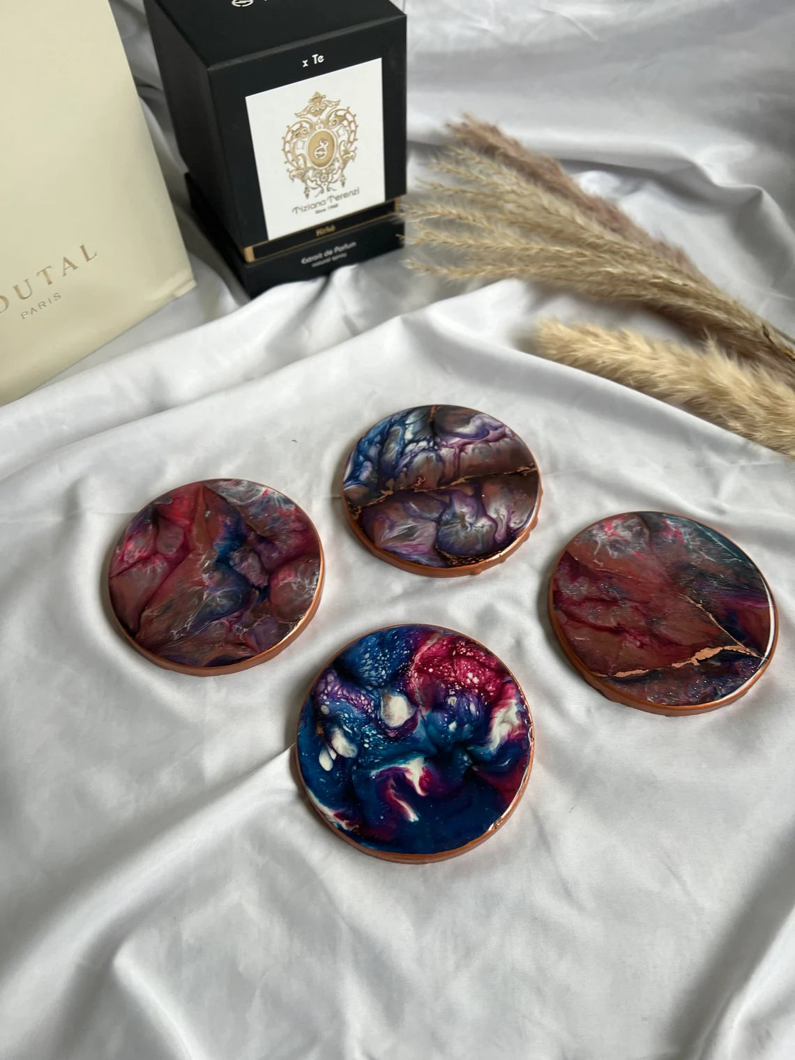 Resin Coaster 4er-Set | Universum | Kupfer Details